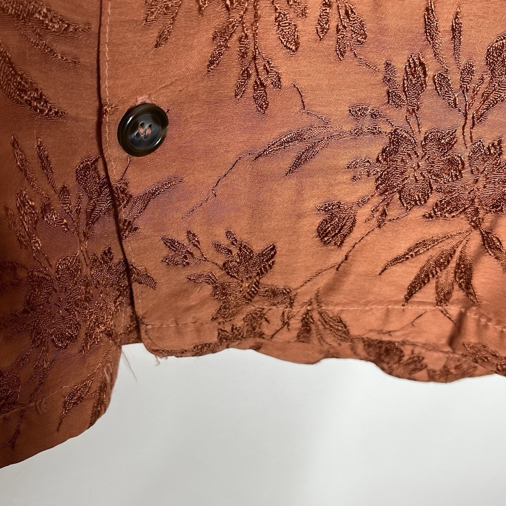 CP Shades Vintage Damask Embroidered Top Brown Womens Size M Floral Button Up - Picture 4 of 8